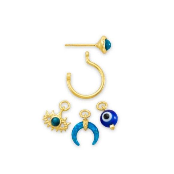 NWT KENDRA SCOTT GEMMA TEAL LABRADORITE 3 STRAND NECKLACE & HUGGIE EARRINGS SET - Picture 6 of 10